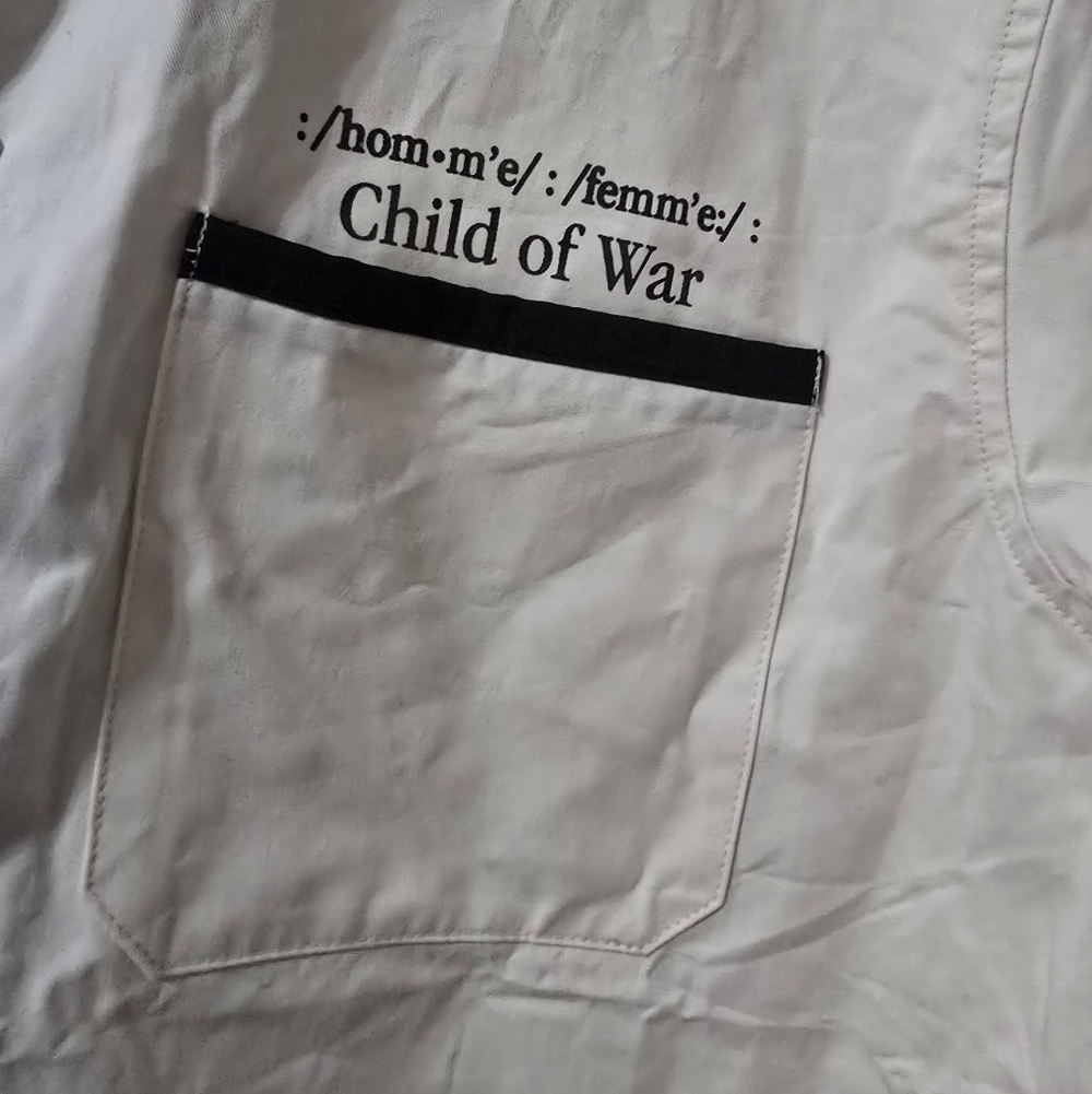 Homme + Femme Child Of War Short Sleeve Collared Button Down Cotton Shirt, EUC! - Picture 5 of 11